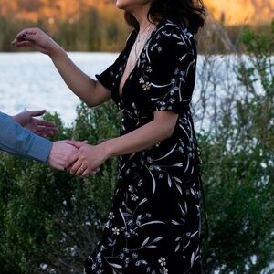 NWOT Wild Winds Black Floral Print High-Low Wrap Dress